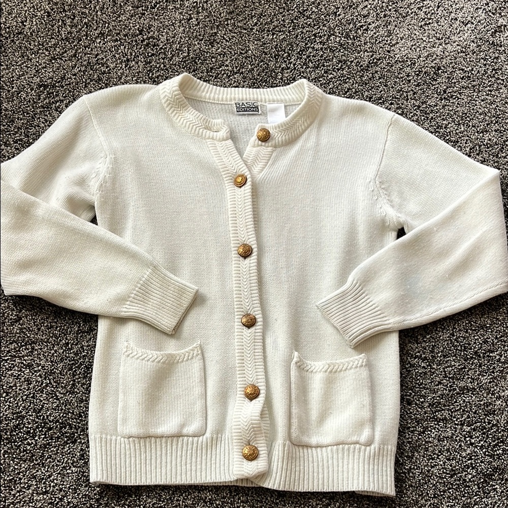 Vintage White Cardigan with Gold Buttons